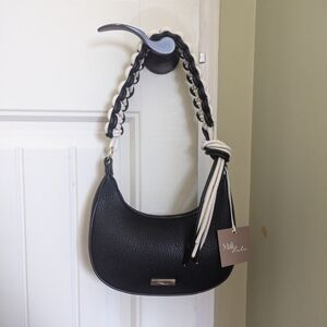 Mali & Lili Sleek Black Knot-Tie Shoulder Bag Gold Accents